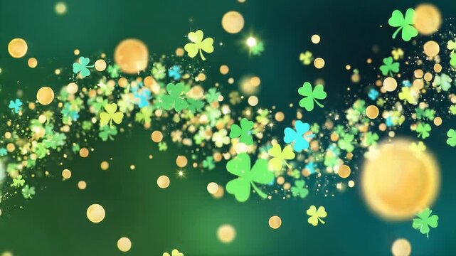 Abstract shamrock design with bokeh effects against green and teal background