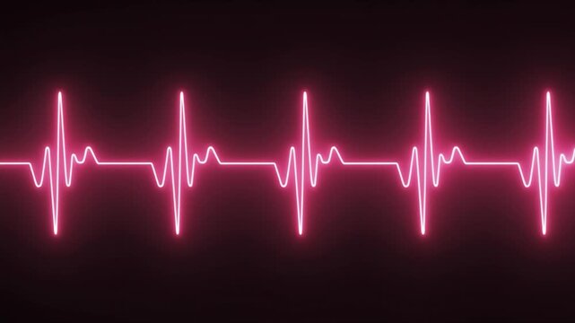 Neon pink E C G heartbeat line graph pulsing on dark background medical rhythm concept electrocardiogram