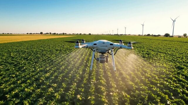 Drone Aerial Footage Showcasing Sustainable Farming with Controlled Pesticide Spraying