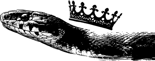 Obraz premium Serpent with crown high contrast ink art - black and white design for tattoos or decor