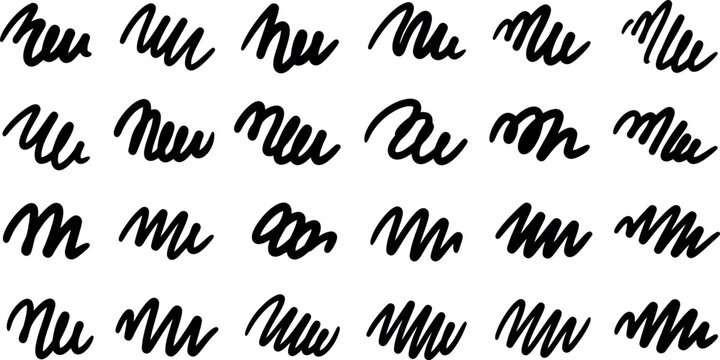 A collection of handwritten lowercase letter m's in cursive script on a plain white background for practice