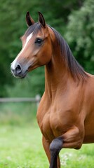 Obraz premium Elegant arabian horse in a lush green pasture