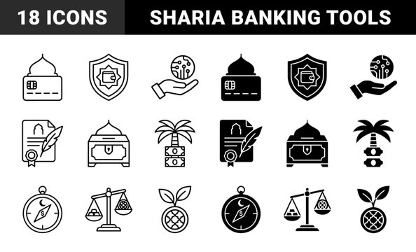 Islamic Finance and Halal Banking Hybrid Icons Merging Religious Symbols with Sharia Compliant Monetary Tools and Ethical Investment Concepts