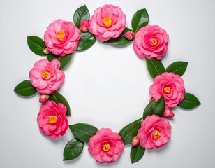 식물-꽃-동백-동백꽃-카멜리아-동백 꽃잎-동백잎-꽃봉오리-꽃몽우리-꽃망울-리스-화관-붉은 동백-흰색 배경