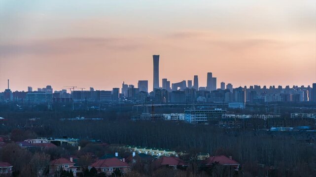 Dusk panoramic photography of the Central Business District (CBD) in Beijing, China