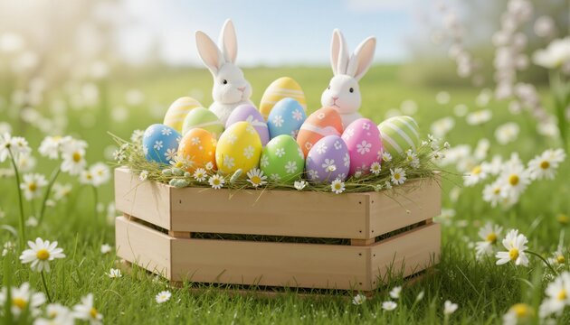 Spring Easter box with colored eggs
