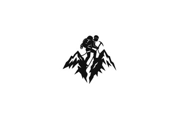 Summit Striving: A determined silhouette of a climber, equipped for adventure, fearlessly ascends a jagged mountain peak, signifying ambition and the relentless pursuit of achievement.