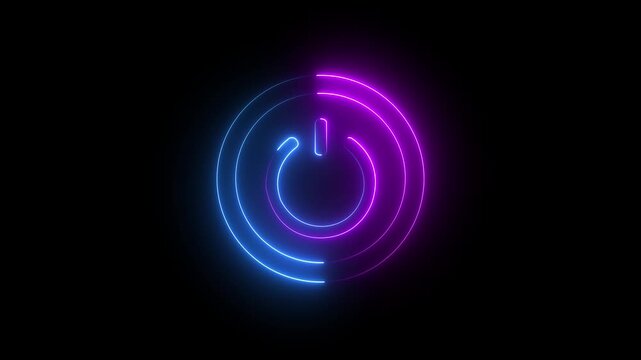 power button icon animation glowing neon start up , shutdown screen turn on off button. .Power Button icon animation..4k video animation.