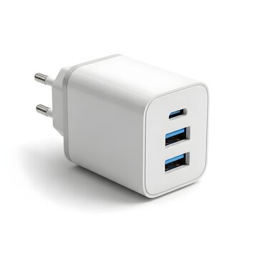 Compact multi-port usb charger with two usb type a connectors and one usb c port