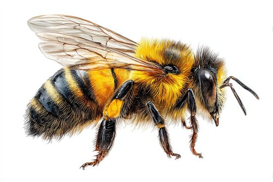 A meticulously illustrated honeybee, exhibiting intricate anatomical detail, showcases the exquisite craftsmanship of nature, celebrating the essence of apian beauty.