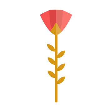 Wild poppy inspired rosette flower emblem, flat geometric botanical illustration with retro medieval mood and modern simplicity.