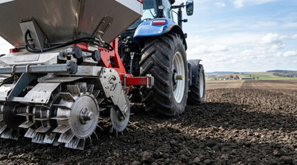 Obraz premium Full Object Hero Shot of Fertilizer Spreader Attachment Parked