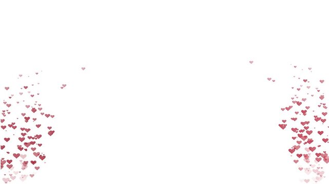 Festive 4K animation of heart fountains bursting from the bottom corners on white background. Joyful romantic visual for Valentine's Day congratulations, heartfelt greeting cards. High quality footage