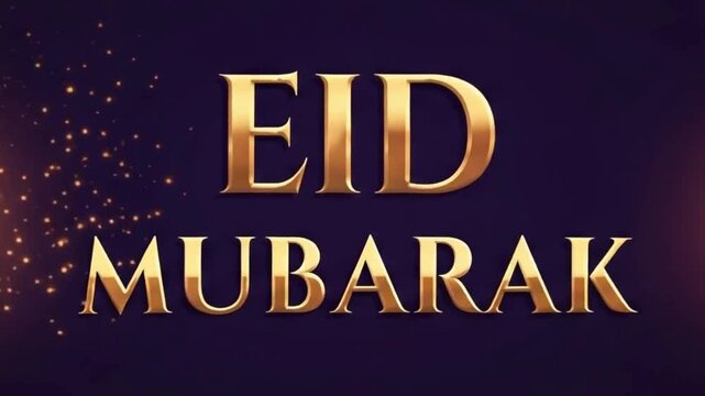 Luxury Eid Mubarak Greeting: 3D Golden Typography on Dark Purple Background