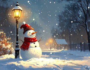 Obraz premium Snowmans Winter Night - A Festive Holiday Scene.