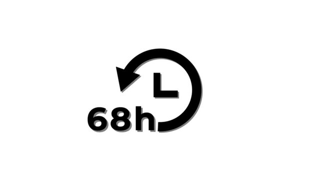 Abstract 68 hours clock with circle arrow animated. Clock timer, time passage waiting time animation icon. Stopwatch animated icon clock with moving arrows simple animation with white background.