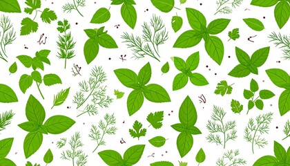 Fresh Herbs Pattern - Basil, Parsley, Dill, and More.