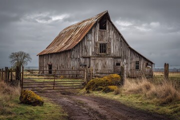 Obraz premium Weathered rustic barn in a moody grunge farm setting