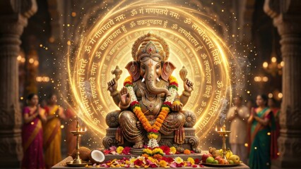 Fototapeta premium Celebrating ganesh chaturthi festival temple courtyard religious ceremony spiritual setting close-up view cultural significance