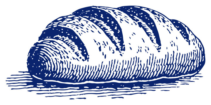 Rustic loaf of freshly baked bread in classic vintage engraving style