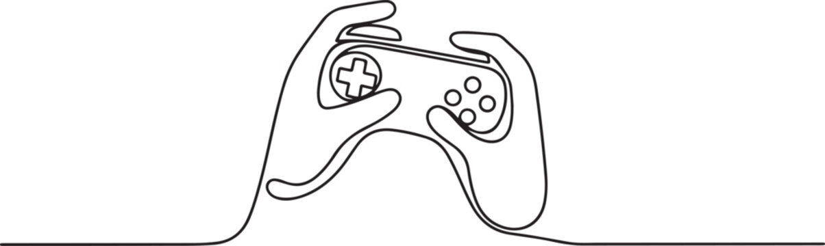 continuous line of hand holding game stick. one line art drwing. one line art icon drawing vector