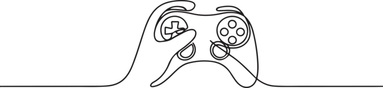 continuous line of hand holding game stick. one line art drwing. one line art icon drawing vector