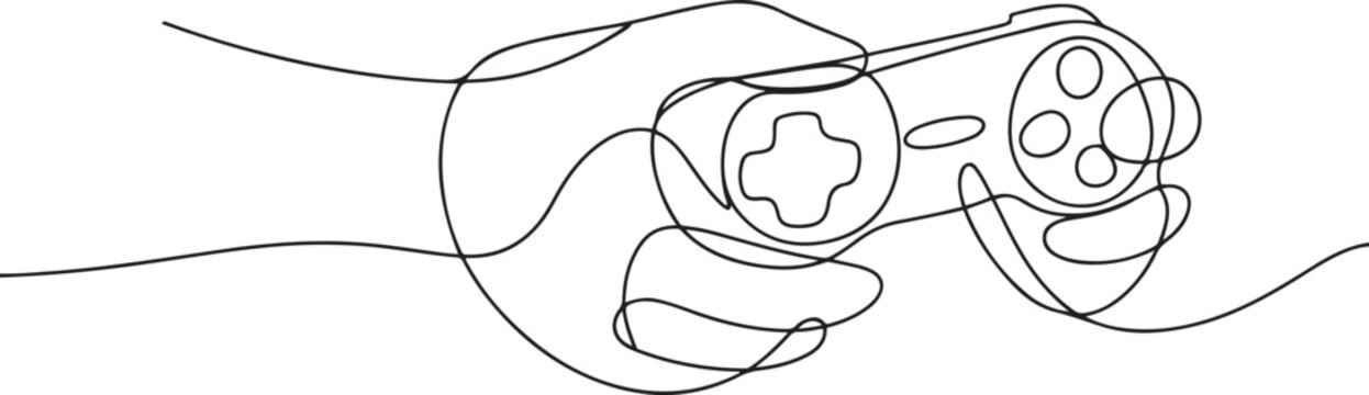 continuous line of hand holding game stick. one line art drwing. one line art icon drawing vector
