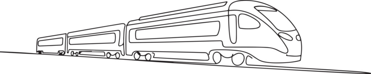 Train in single outline illustration. Continuous line art drawing of rail transportation. one line art icon drawing vector © mst