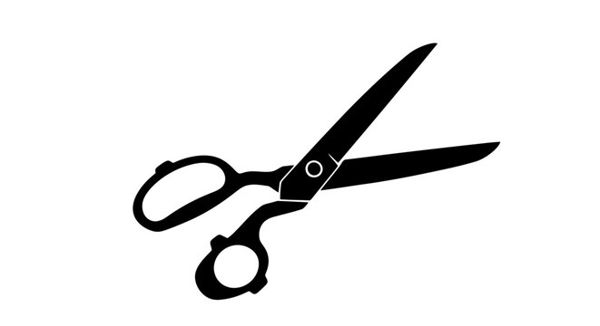 Black Silhouette of Open Scissors on White Background