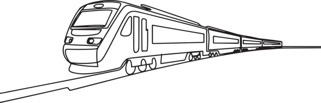 Train in single outline illustration. Continuous line art drawing of rail transportation. one line art icon drawing vector