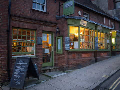 ARUNDEL, WEST SUSSEX, UK - AUGUST 25, 2015:  Exterior view of La Campania restaurant in the High Street