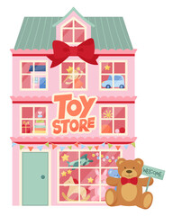 Cartoon Toy Store Building Facade Exterior.