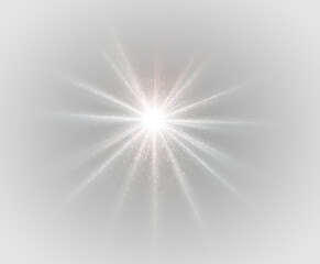 Obraz premium Bright starburst light explosion with rays and glitter particles graphic element isolated on transparent background