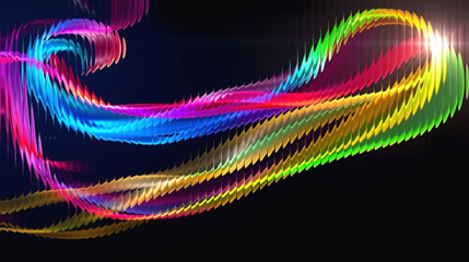 Vibrant multicolored light trails swirling dynamically against dark background © Alhussani