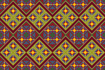 Colorful Ethnic Pixel Geometric Seamless Pattern &ndash; Tribal Folk Textile Background