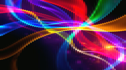Vibrant colorful light trails swirling in dynamic motion against dark background © Alhussani