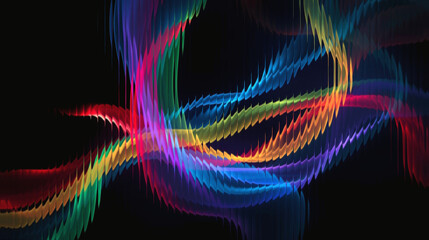 Vibrant multicolored light trails swirling on dark background © Alhussani