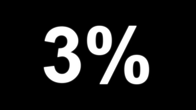 Three percent discount symbol glowing on black background for finance and sales promotion