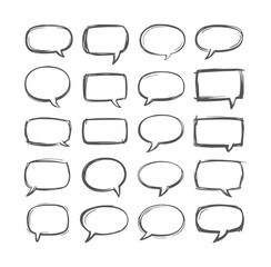 Collection of twenty hand drawn speech bubbles in various shapes talk communication