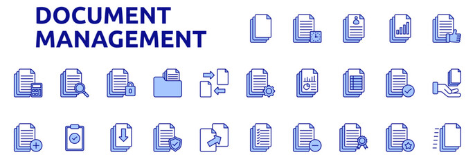 Document Management icon color lineal style with accounting, search, privacy, folder, exchange, add, clipboard icons