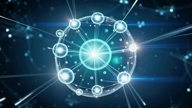 Futuristic artificial intelligence network visualization with glowing connected nodes and dynamic light pulses. Ideal for tech presentations, SaaS platforms, fintech dashboards, and innovation brandin