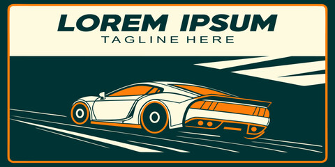 Retro classic car side profile in minimalist flat style. Automotive vector illustration ideal for posters, car dealership branding and transportation themes. © yossi