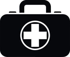 Obraz premium Silhouette First Aid Kit Medical Emergency Bag with Cross vector illustration