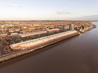 Obraz premium Brunswick Liverpool Industrial Estate Factory Roofs Seen From Above