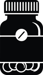 Silhouette medical pill bottle containing health supplement capsules vector illustration