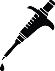 Silhouette of a laboratory pipette dispensing liquid drop vector illustration