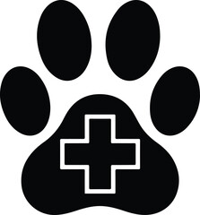 Silhouette paw print with a medical cross for veterinary medicine vector illustration