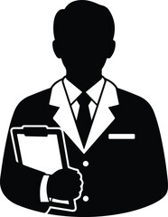 Silhouette professional doctor holding a clipboard in medical uniform vector illustration
