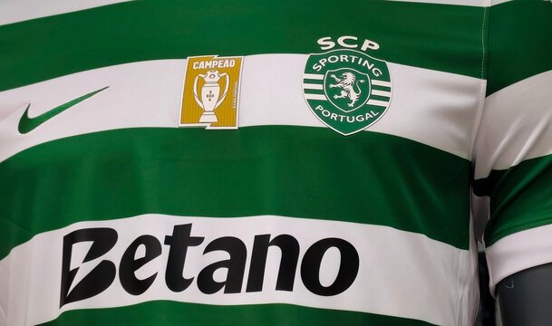 Photo of the Sporting Clube de Portugal home jersey, it features the club&rsquo;s iconic green and white horizontal hoops, a tradition that dates back to the early 20th century.