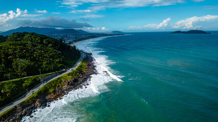 Fototapeta premium Tropical Beach Surf Landscape Atlantic Forest Coast Morro Pedras Florianopolis Lagoa Do Peri Santa Catarina Brazil South America Summer Vacation Travel Destination Nature Ocean Scenic Island Paradise